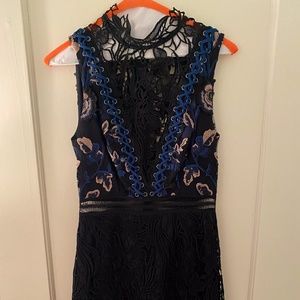 Embroidered self-portrait high neck dress